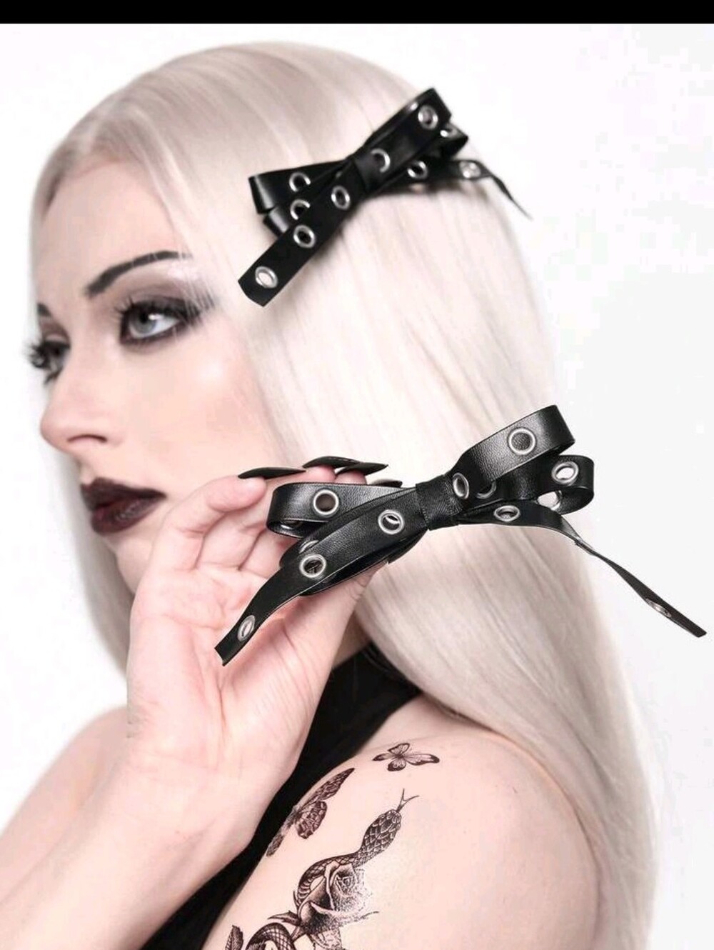 Black Grommet Bow Hair Clips - 2 Pack